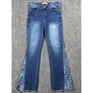 Elite Jeans Women's Flare Jeans Size 11/12 Paisley Inset Stretch Boho Festival